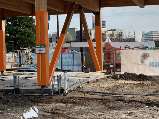 SkudoBoards protecting columns at worksite